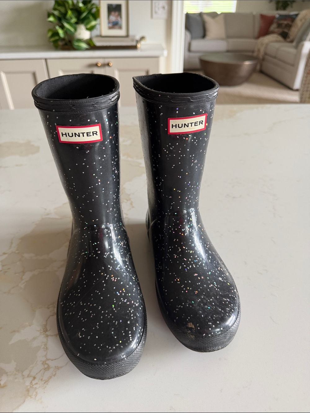 Hunter Kids Black Glitter Rain Boots